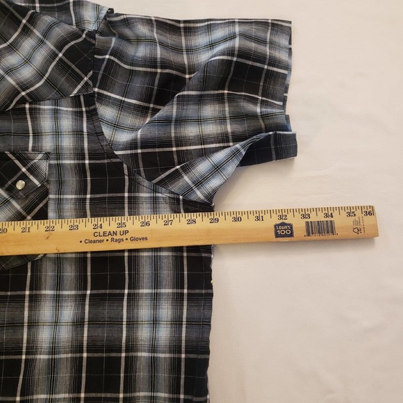 Wrangler Mens Short Sleeve Pearl Snap Shirt Western Black Plaid 3XL Big 3XB - Picture 9 of 10